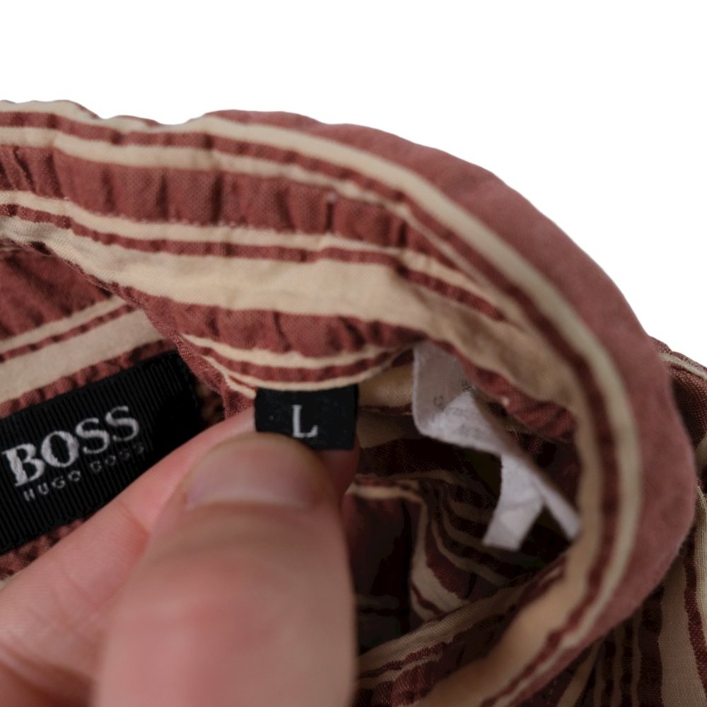 Hugo Boss Men's L Vintage Burgendy Striped Button Down Shirt - Picture 10 of 15